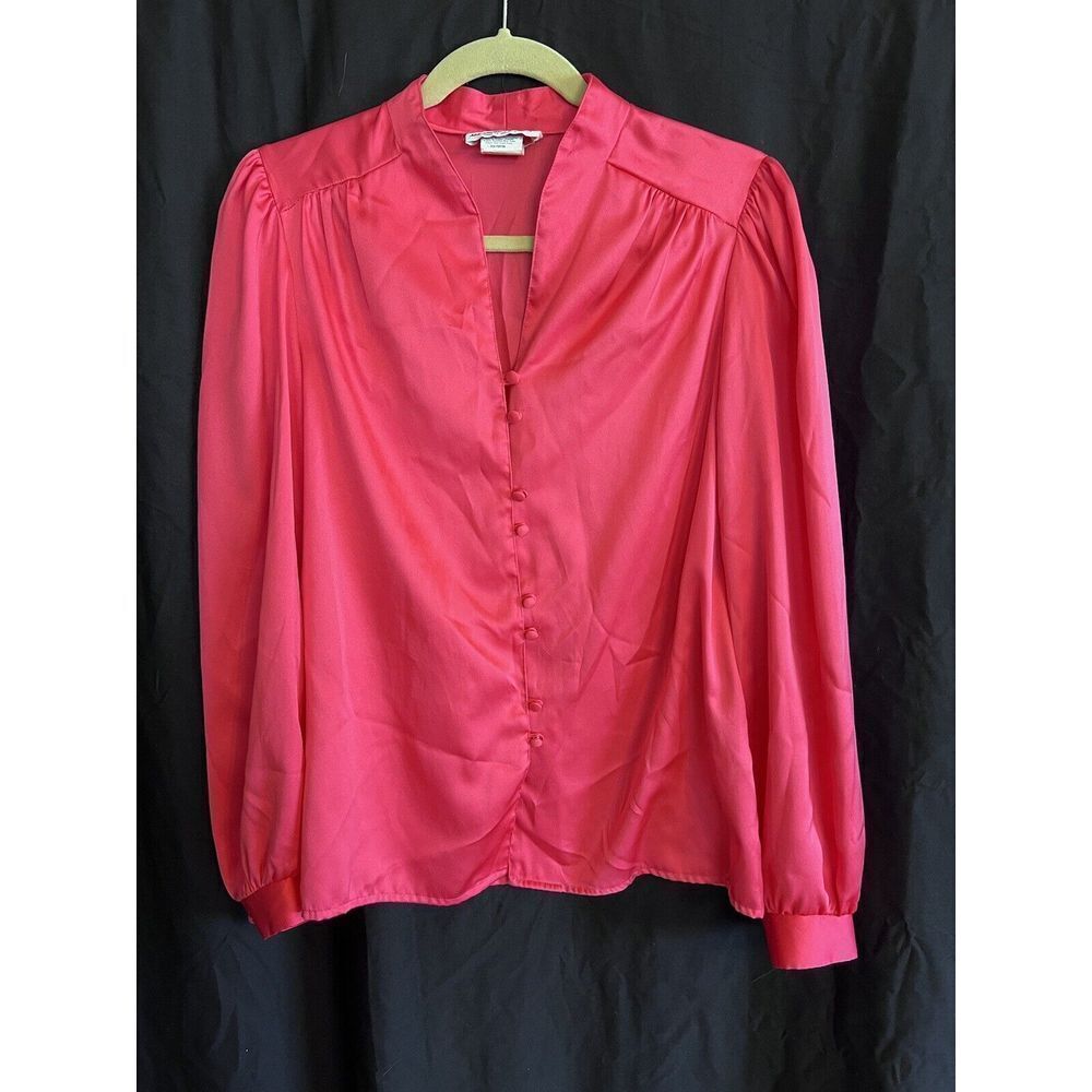 Vintage Macshore Classics hot pink button up blouse sz 12‎ secretary business